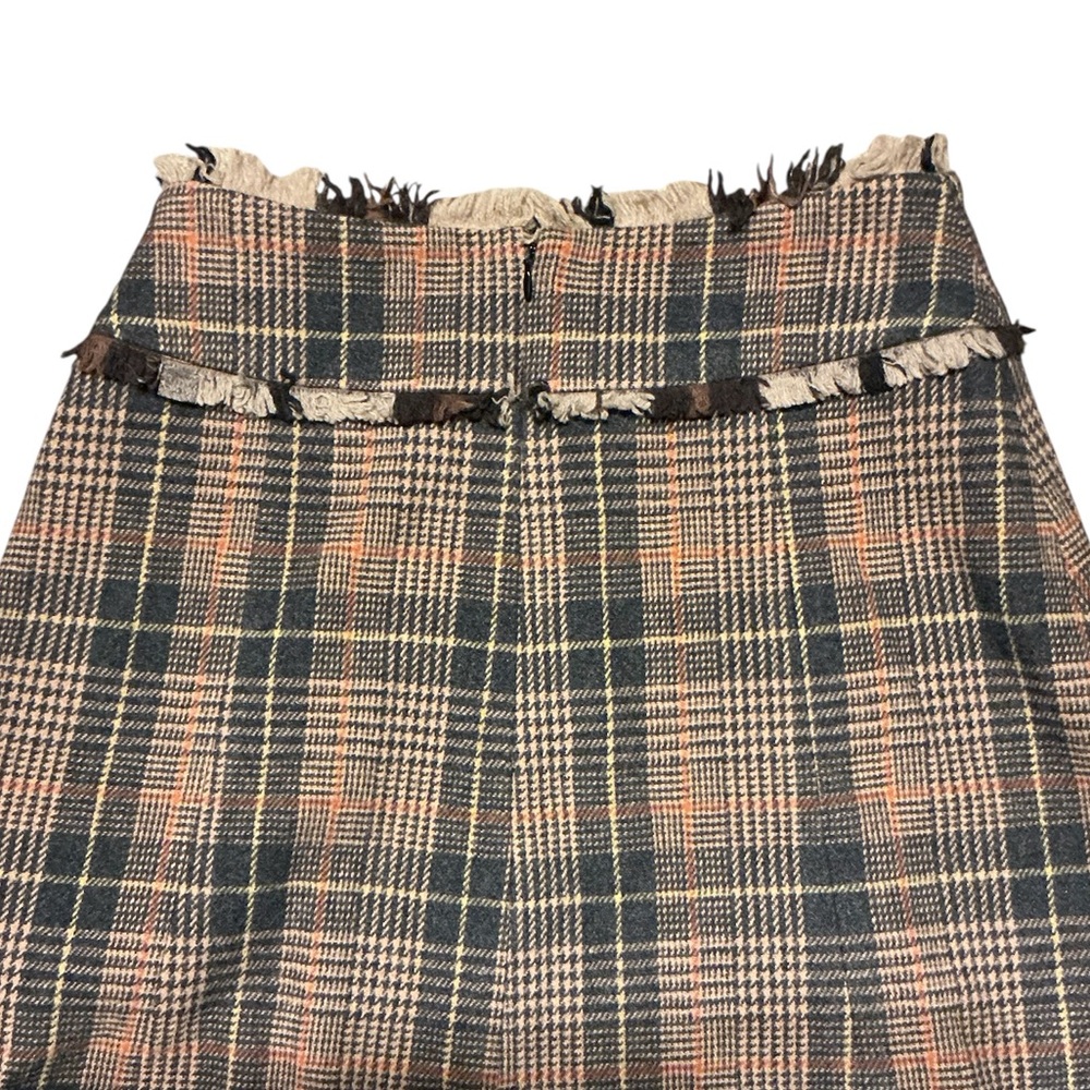 TORI BURCH Plaid Fringe Midi Skirt 8 Brown/Black $495 Retail EUC - Picture 8 of 12